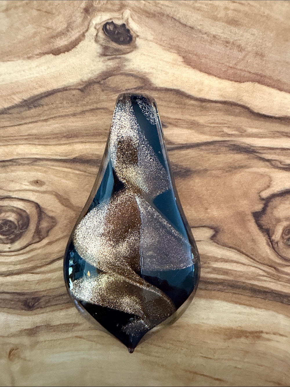 Handblown Black and Gold Art Glass Pendant